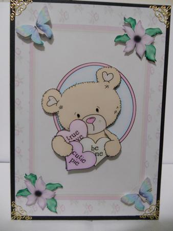 Cute Valentine Bear with Love Hearts by Angela Riley