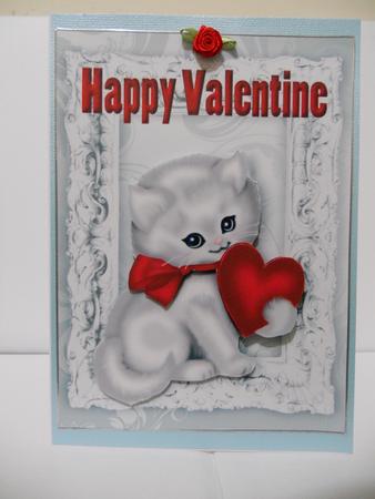 Gorgeous Fuffy White Cat with Red Valentines Heart by Angela Riley