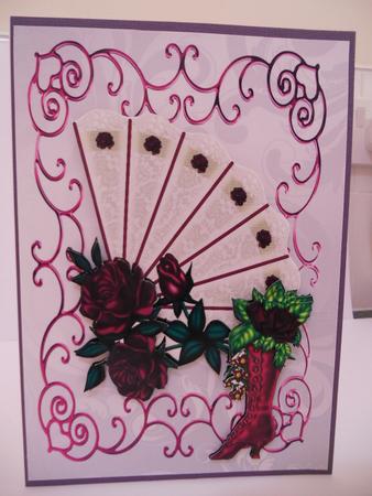 Rose Lace Fan with Boot in Scroll Frame with Butterfly by Angela Riley