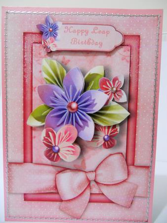 Folded Flowers in Pink Leap Birthday Card and Step by Step by Angela Riley