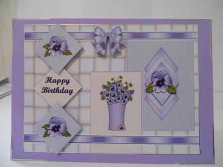 Pansies Diamond Card Front by Angela Riley