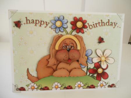 Flower Puppy Dog Card Front & Decoupage by Angela Riley
