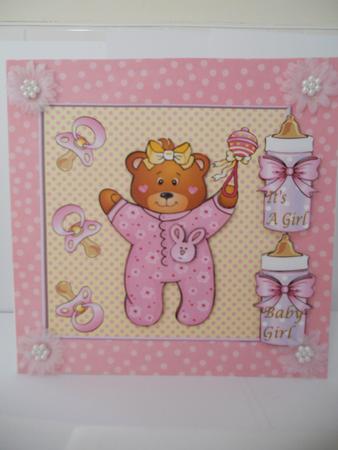 It's a Girl Baby Bear Pink Over the Edge by Angela Riley