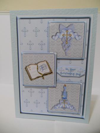 Boy Christening Three Square Quick Card by Angela Riley