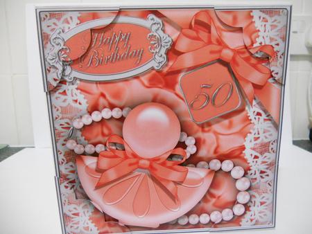 8 x 8 50th Birthday Perfume Lace N Pearls Scalloped Corner by Angela Riley