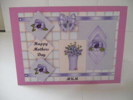 Pansies Diamond Card Front - Mothers Day by Angela Riley