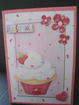 Scrummy Cup Cake on Pink Love Heart Backing Paper by Angela Riley