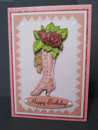 Pretty Vintage Ladies Boot in Dirty Pink 1a - Card Front by Angela Riley