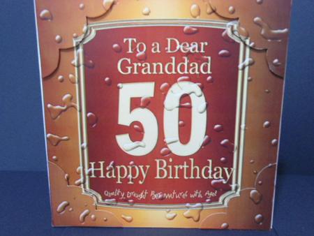 8 x 8 50th Birthday Granddad Beer Label Scalloped Corner by Angela Riley