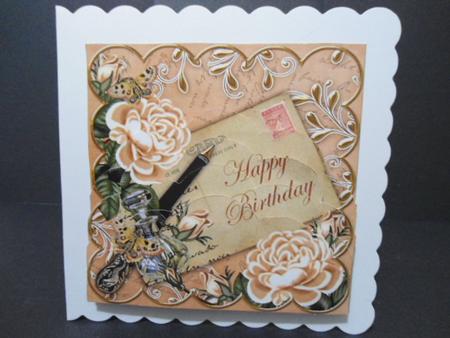 Peach Roses Happy Birthday Postcard 5in Bottom Stacker by Angela Riley