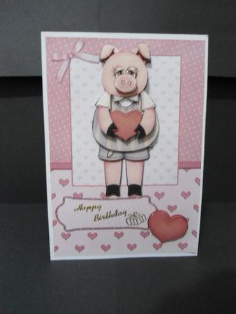 Hogs and Kisses Pink Card Front and Decoupage by Angela Riley