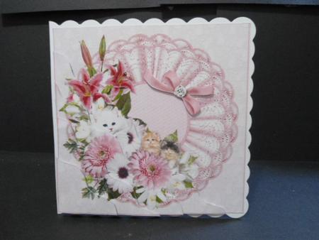 A Cluster of Pink Flowers and Kittens Side Stacker by Angela Riley