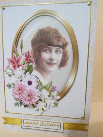 Portrait of a Vintage Lady with Pink Flowers Quick Card by Angela Riley