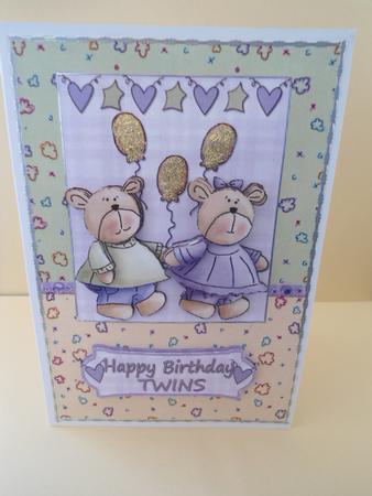 Twin Bears Birthday Decoupage by Angela Riley