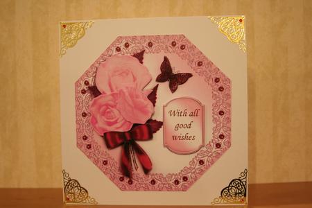 Pink Roses Octagonal Decoupage Card by Angela Riley