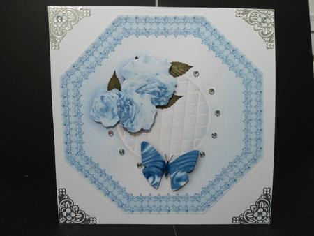Teal Roses Octagonal Decoupage Card by Angela Riley