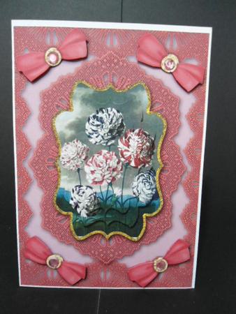 Vintage Lace Coloured Carnations A5 Card Front Step by Step by Angela Riley