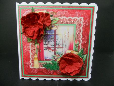 Christmas Rose Frame & Candle in Window Decoupage by Angela Riley