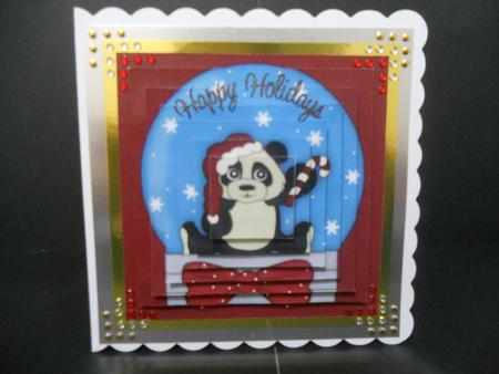 Christmas Panda Snowglobe Square Pyramid 1 by Angela Riley