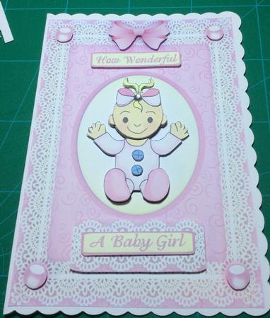New Baby Girl 'n Lace Step by Step Card Front by Angela Riley