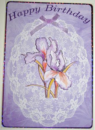 Iris and Lace Decoupage Card by Angela MacWillson