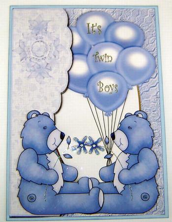 Twin Boy Bears with Balloons by Angela MacWillson