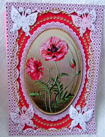 Poppies 1 A5 Butterfly Lace Card Front by Angela MacWillson