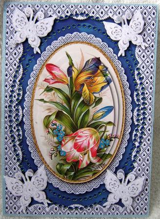 Multi Tulips A5 Butterfly Lace Card Front by Angela MacWillson
