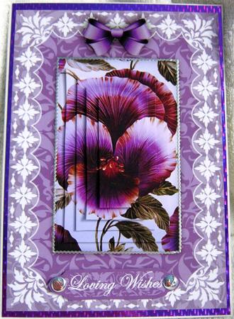 Perfect Pansy 'n Lace A5 Pyramid Card Front by Angela MacWillson