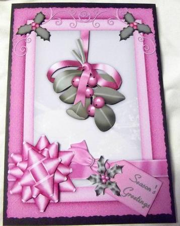 Christmas Mistletoe in Pink and Green Card Front by Angela MacWillson