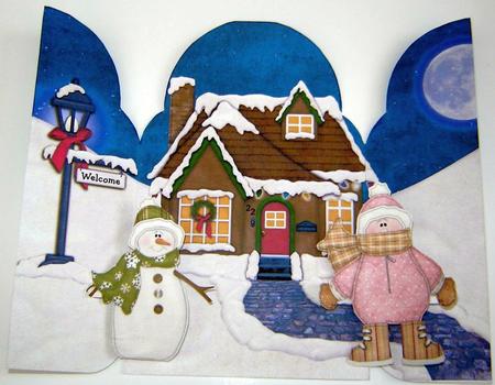 Gate Fold Pop Up Christmas Snowman Girl by Angela MacWillson