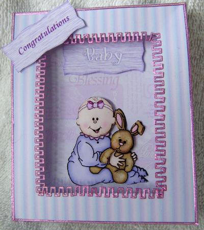 Baby Girl & Rabbit Picture Framed Card by Angela MacWillson