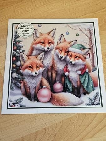 Foxes Merry Christmas 7x7 Card Kit. Matching Box, Gift Bauble, Tag by Angela Sangster