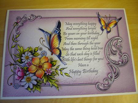 Card Front with Flowers Butterflies and Verse by Angela Sangster