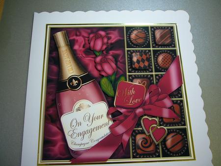 Engagement Champers Chocs N Roses Quick Card 3D Decoupage by Angela Sangster