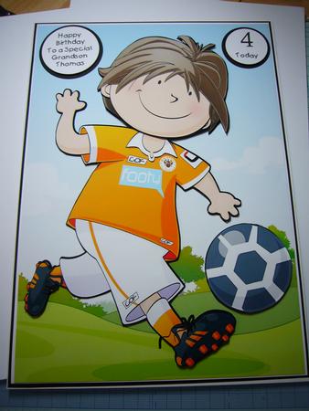 Mini Dude Footballer Orange and White A4 by Angela Sangster