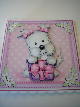 Jess the Westie's Present Quick Card N 3D Decoupage by Angela Sangster