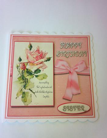 Vintage Pink Rose Card Front with Verse & Various Sentiments by Angela Sangster