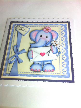 Lola Elephant's Letter Quick Card N 3D Decoupage by Angela Sangster