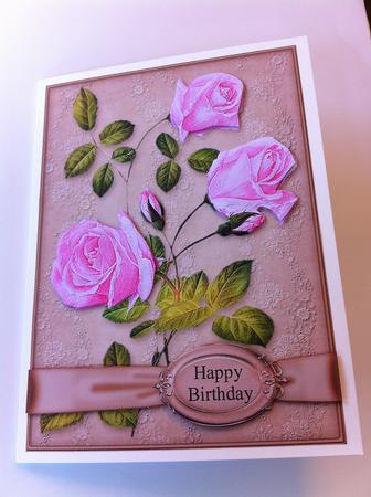 Perfectly Pink Roses - Decoupage Card by Angela Sangster