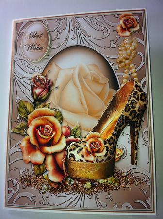 Roses Shoes and Pearls Card Front by Angela Sangster