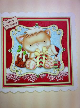 Christmas Pudding Cat & Ted Decoupage by Angela Sangster