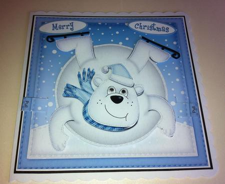 3D Oops Polar Bear Xmas Animated Moveable Snowball Card Kit by Angela Sangster