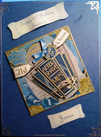 Blue Mens 21st Birthday Aftershave 8in Topper Sheet by Angela Smith