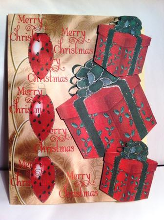 Christmas Baubles & Presents Over the Edge Holly Red Green by Angela Smith