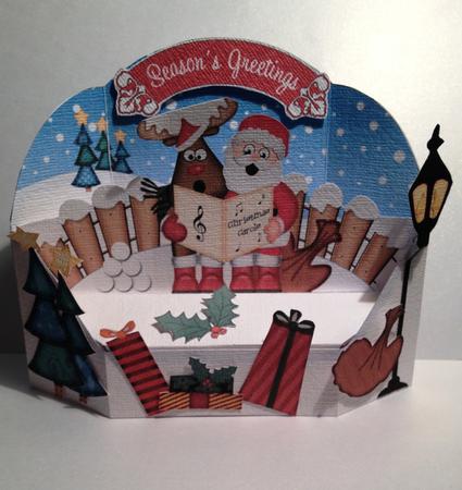 3D Xmas Santa & Rudolph Rubber Band Pop Up Scene Card by Angela Smith