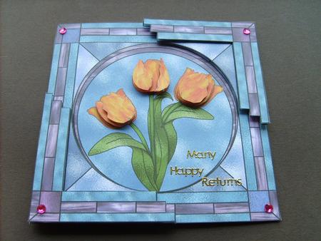 Stained Glass Tulips 6 x 6 Inch Triple Stacker Card by ANGELA STYLES