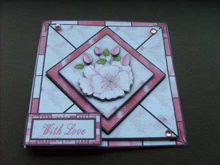 Cherry Blossom on Stained Glass Square Card Front by ANGELA STYLES