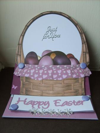 Happy Easter Egg Basket Easel Card in Pink Hearts and Stars by ANGELA STYLES