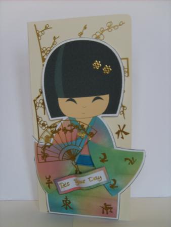 Large Rainbow Kokeshi Doll Shaped Card by ANGELA STYLES